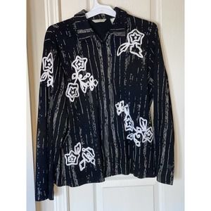 Laura Ashley Size Large Beautiful Art-to-Wear Floral Embroidered Zip Jacket